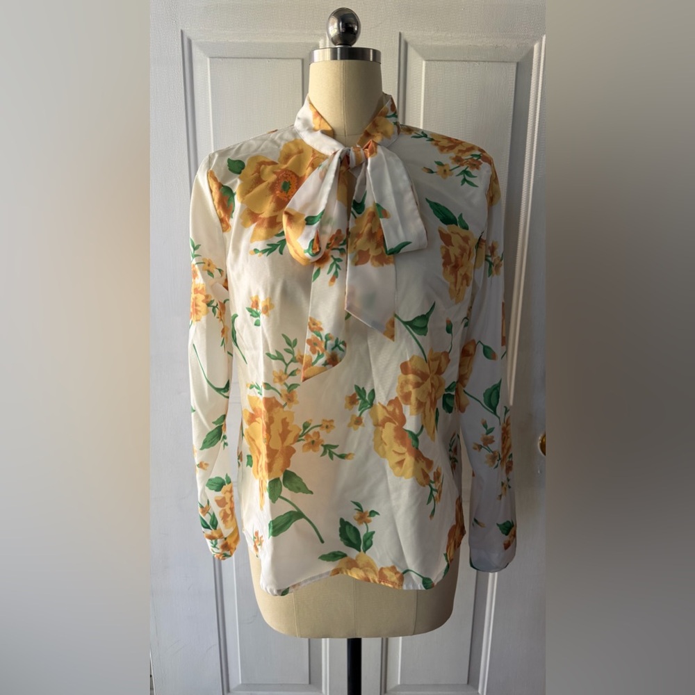 Floral Blouse with Bow Tie